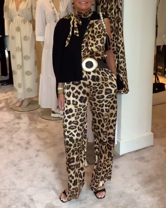 Leopardmönstrad ärmlös jumpsuit med halterneck