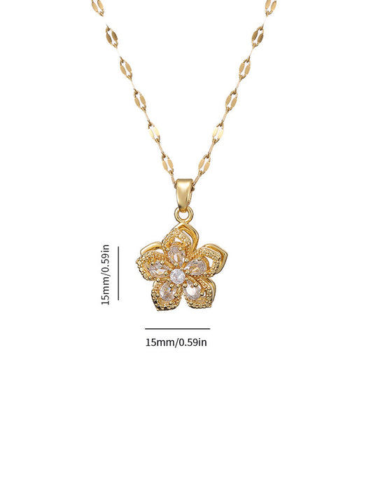 Five-petal flower 360° rotating pendant necklace