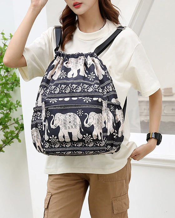 Ethnic style drawstring shoulder bag