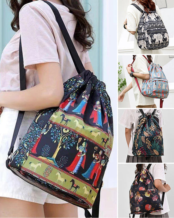 Ethnic style drawstring shoulder bag