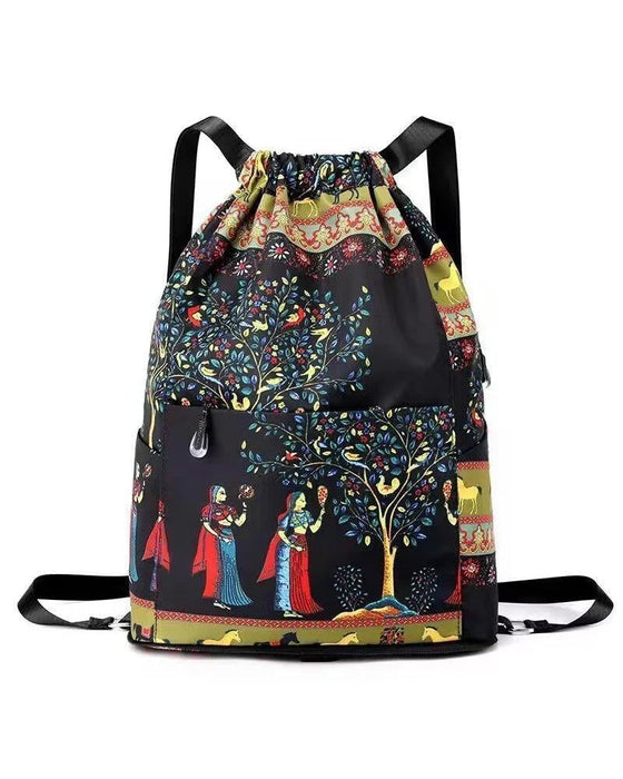 Ethnic style drawstring shoulder bag