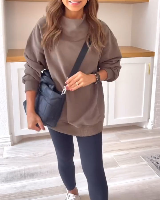 Retro enfärgad sweatshirt med delad krage