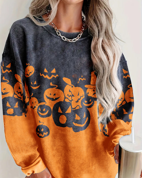 Ghost pumpa print crew neck casual sweatshirt