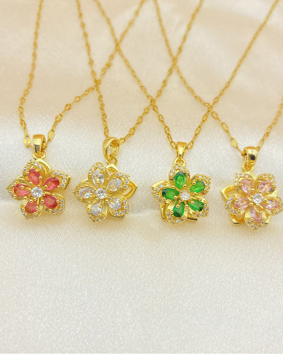 Five-petal flower 360° rotating pendant necklace