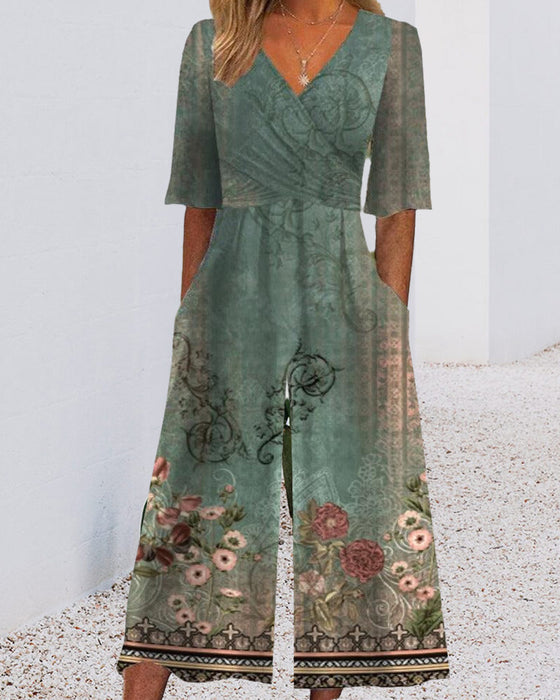 Vintage jumpsuit med blommönster