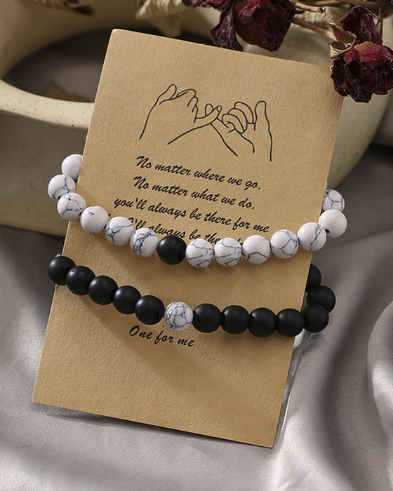 Black and white bead woven couple bracelet set