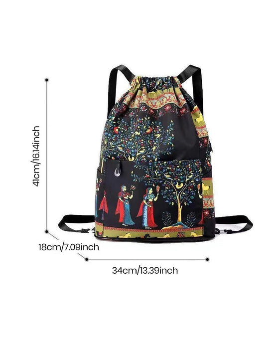 Ethnic style drawstring shoulder bag