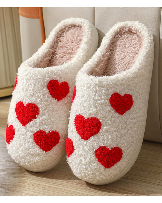 Home printed plush warm slippers