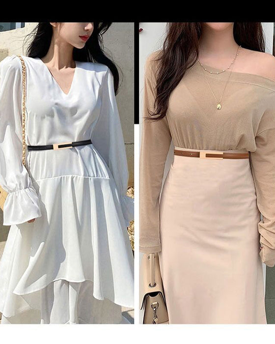 Simple retro solid color thin belt