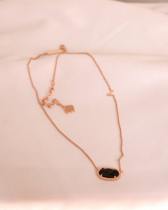 Elegant oval black glass rose quartz necklace