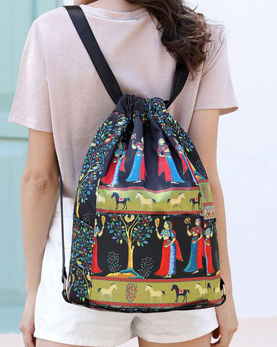 Ethnic style drawstring shoulder bag