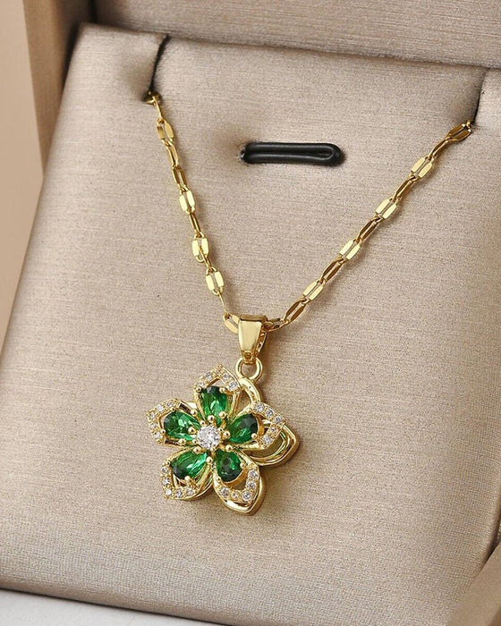 Five-petal flower 360° rotating pendant necklace