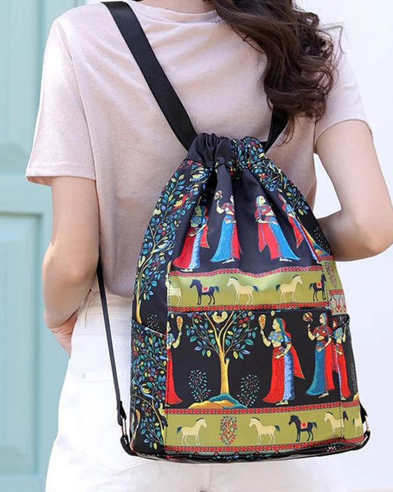 Ethnic style drawstring shoulder bag