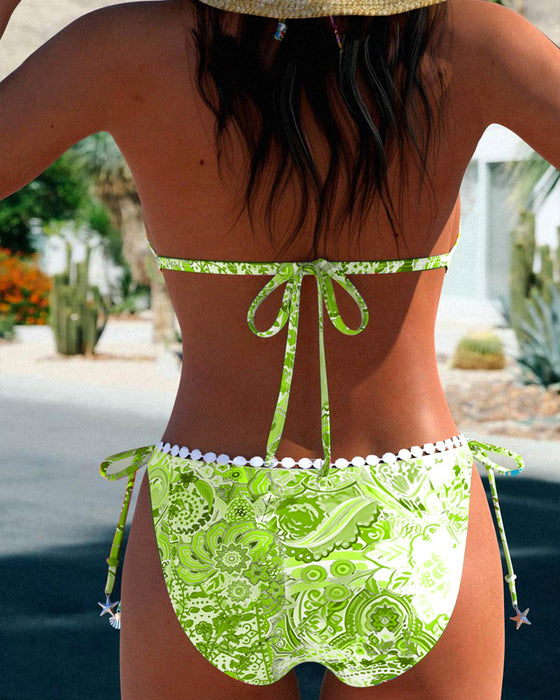 Färgglad tryckt patchwork halterneck bikini i spets