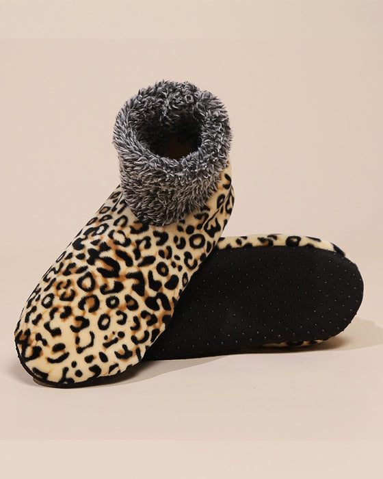 Winter leopard print plush floor socks