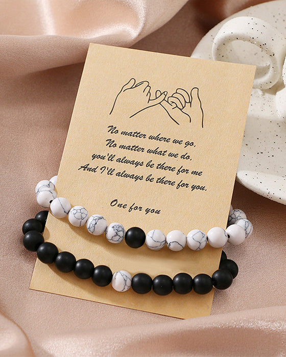 Black and white bead woven couple bracelet set