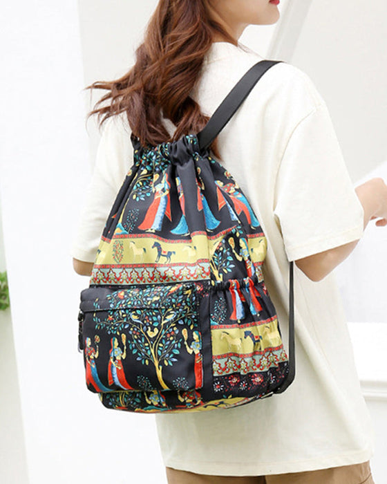 Ethnic style drawstring shoulder bag