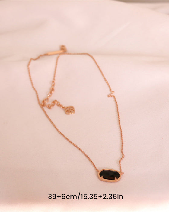 Elegant oval black glass rose quartz necklace