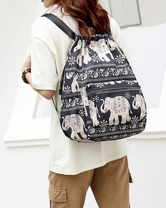 Ethnic style drawstring shoulder bag