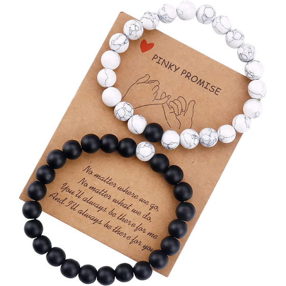 Black and white bead woven couple bracelet set