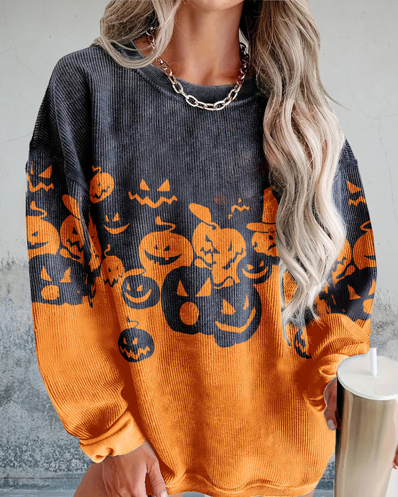 Ghost pumpa print crew neck casual sweatshirt