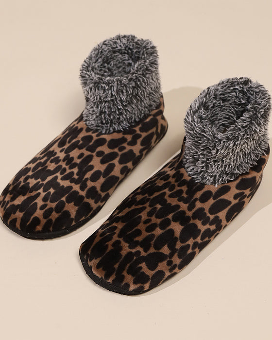 Winter leopard print plush floor socks