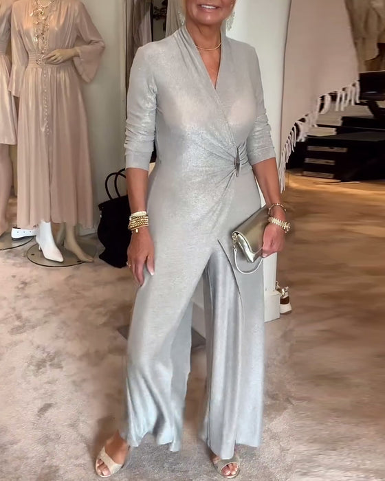 Elegant plisserad enfärgad jumpsuit