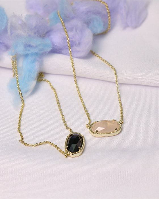 Elegant oval black glass rose quartz necklace