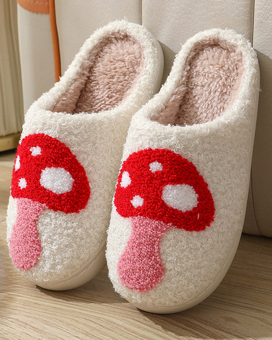 Home printed plush warm slippers