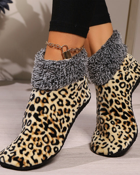 Winter leopard print plush floor socks