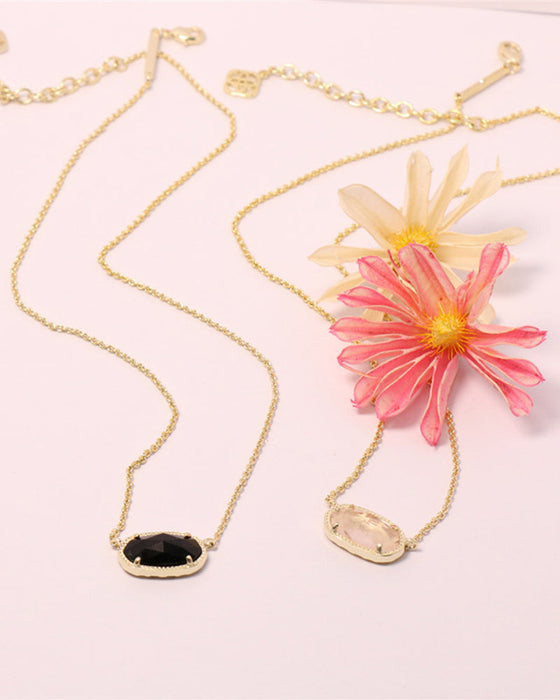 Elegant oval black glass rose quartz necklace