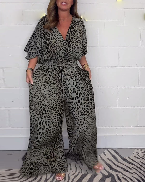 Leopardmönstrad elegant jumpsuit med spets