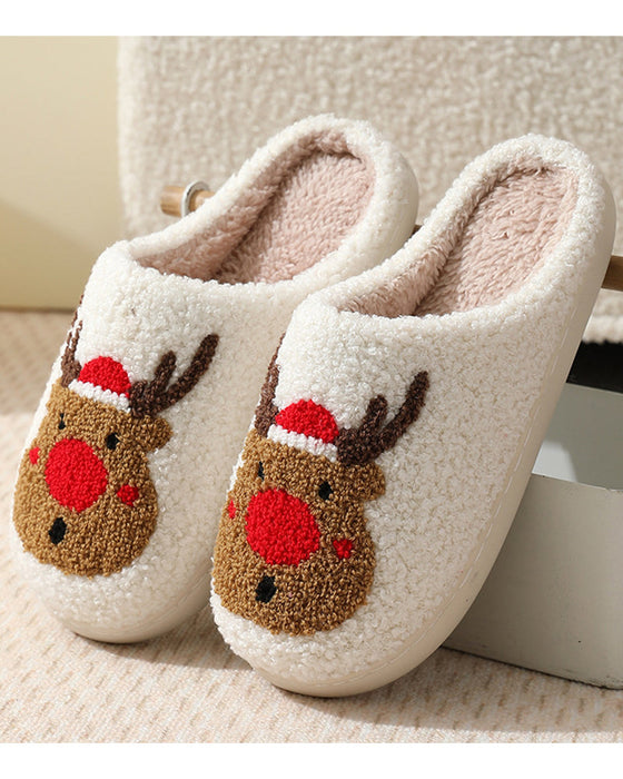 Home printed plush warm slippers