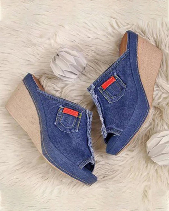 Sandaler med denim slip on mid klack