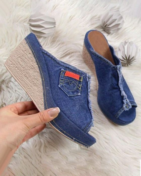 Sandaler med denim slip on mid klack