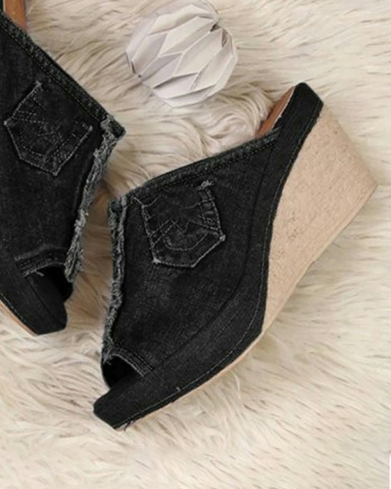 Sandaler med denim slip on mid klack