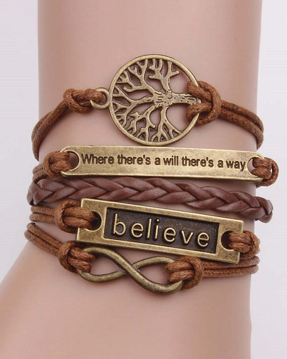 Tree of life infinite believe retro cord läderarmband