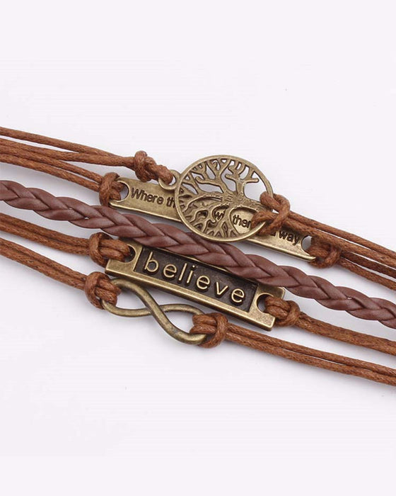 Tree of life infinite believe retro cord läderarmband