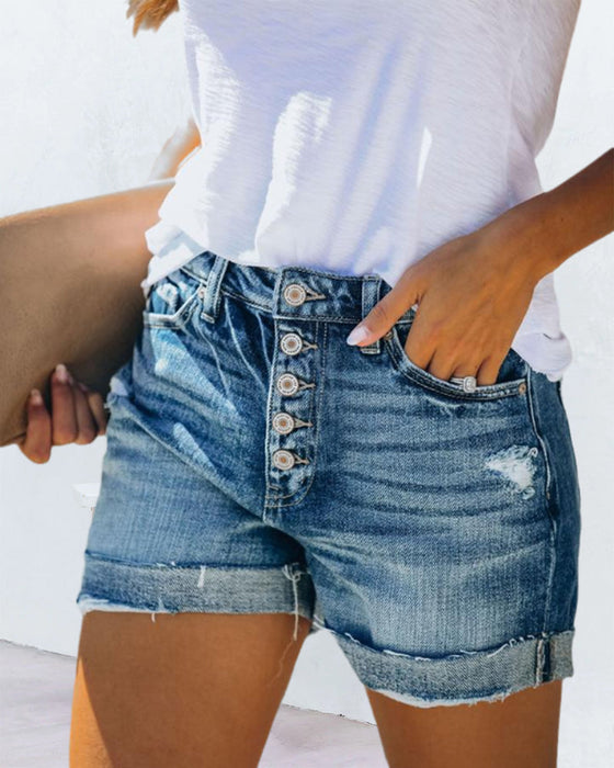 Denimshorts med mid midja