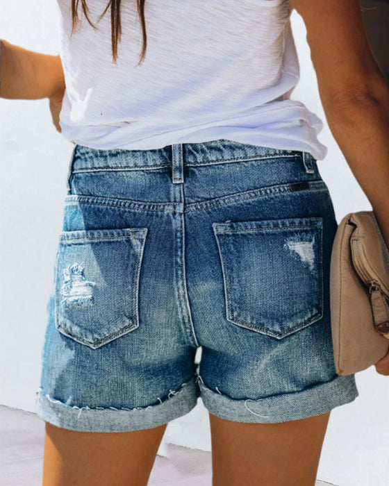 Denimshorts med mid midja